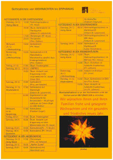 Aufstellung der Gottesdienste bis Epiphanias